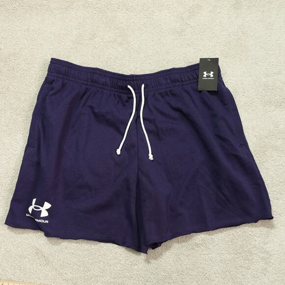 NWT Under Armour Mens UA Rival Terry 6" Activewear Shorts Loose Fit Navy Sz 2XL - Picture 1 of 7